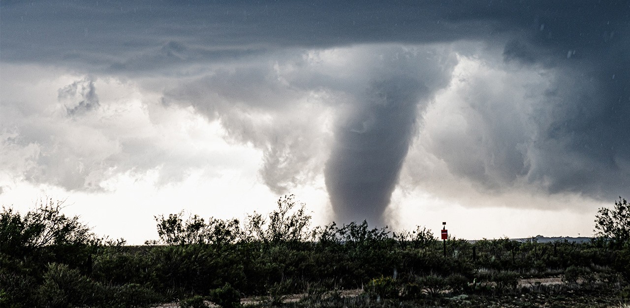 Tornado with dark sky